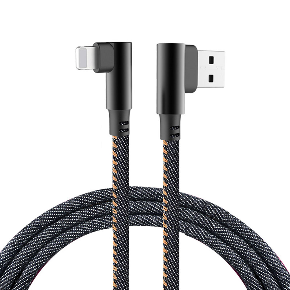 Hengye Latest Denim Cloth Data Sync Charging Cable 90 degree L shaped Usb Cable for iPhone