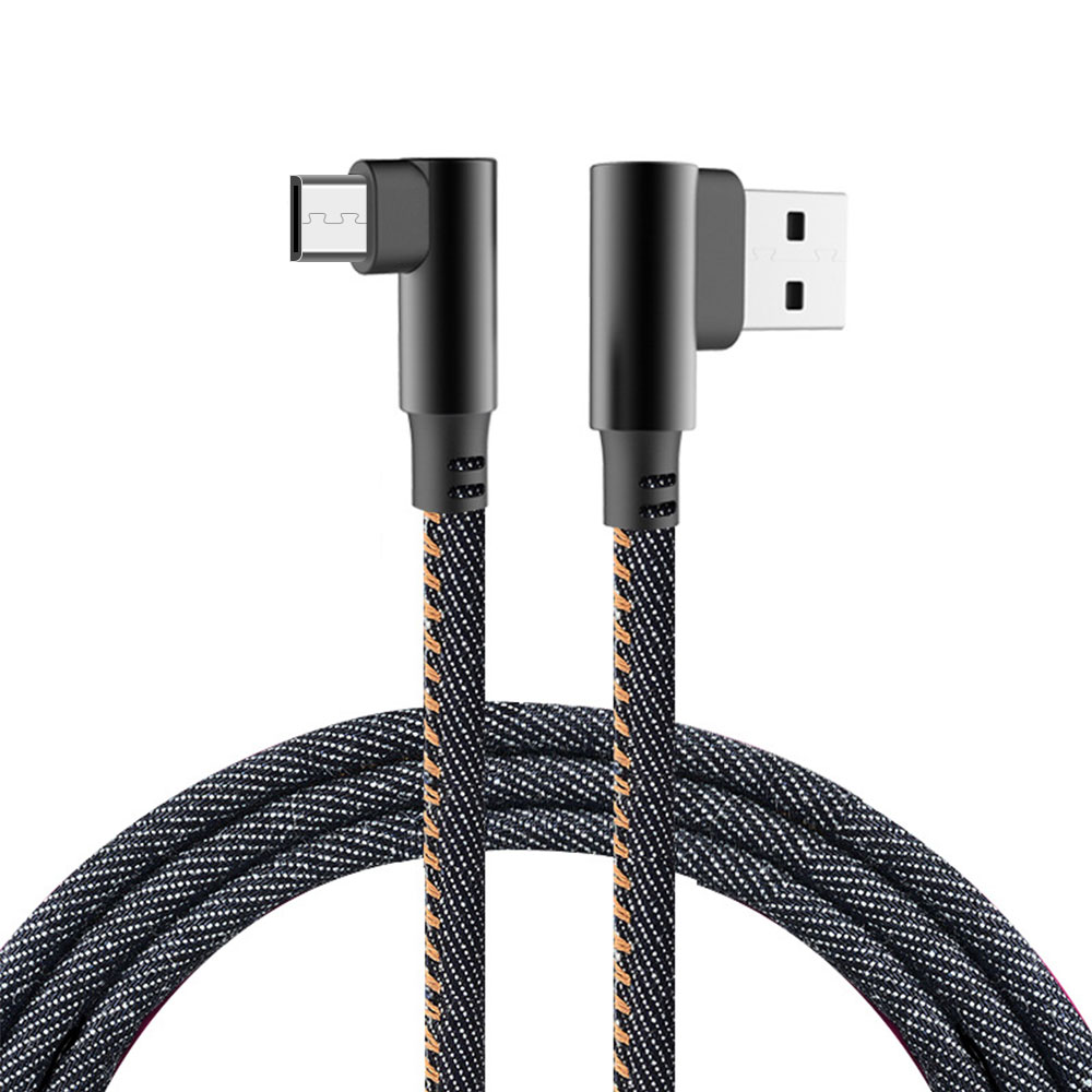 Hengye Latest Denim Cloth Data Sync Charging Cable 90 degree right-angle L shaped Usb Cable for android