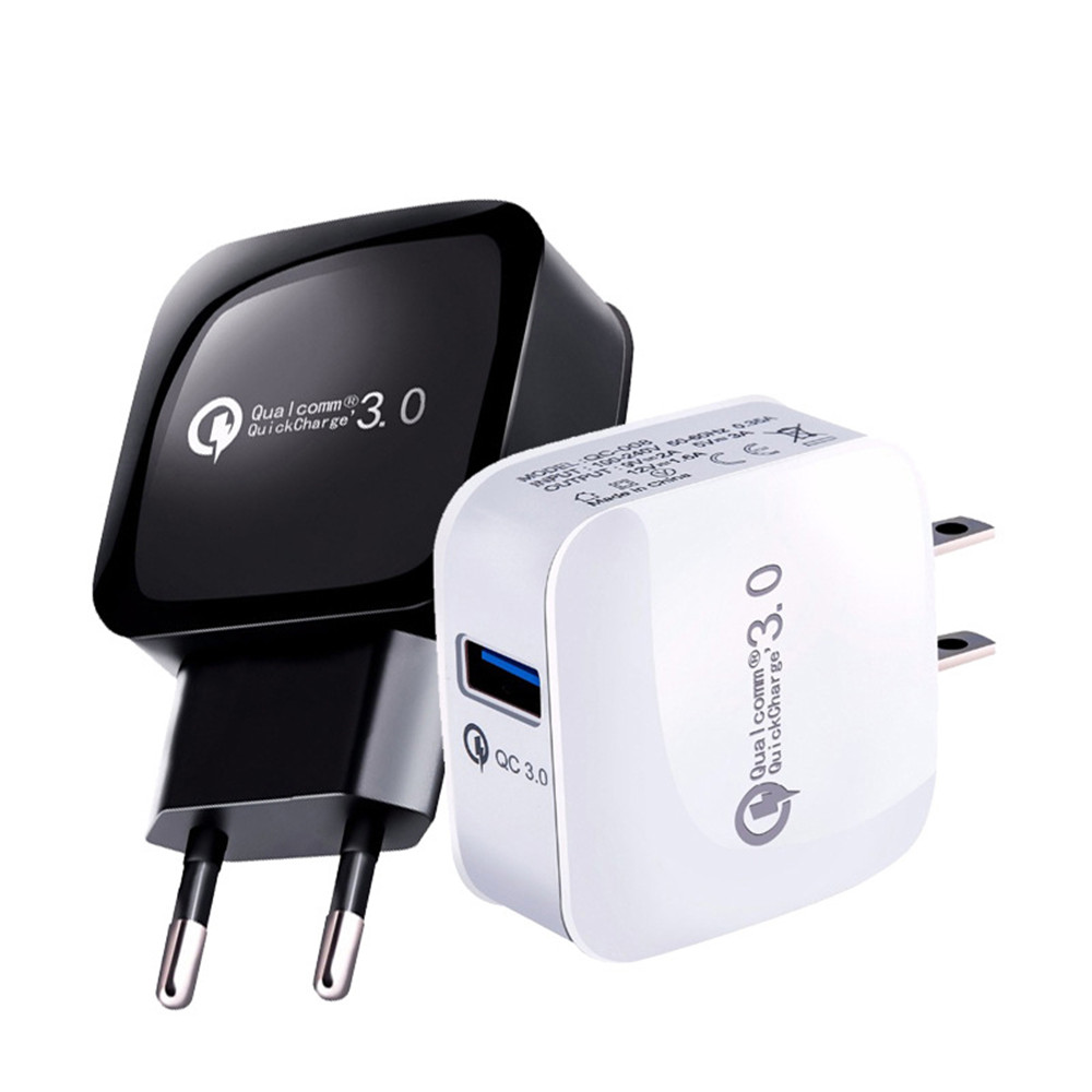 Quick Charge 3.0 White Black Grey 5V 3A CE ROHS US EU Plug USB Wall Charger for iPhone 8 Android
